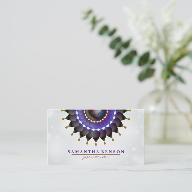Elegant Lotus Flower Logo Yoga Purple  Background Business Card (Standing Front)