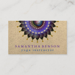 Elegant Lotus Flower Logo Yoga Purple  Background Business Card