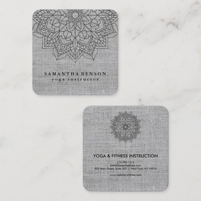 Elegant Lotus Flower Logo Yoga Square Business Card (Front/Back)