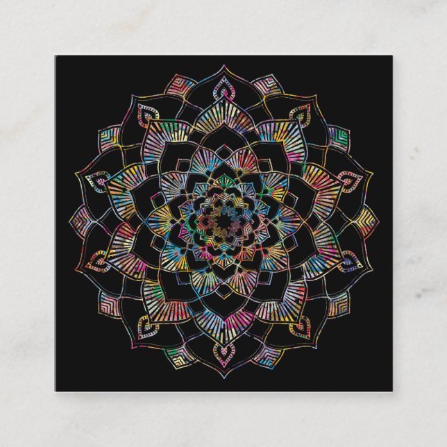 Elegant Lotus Flower Logo Yoga Square Business Card (Front)