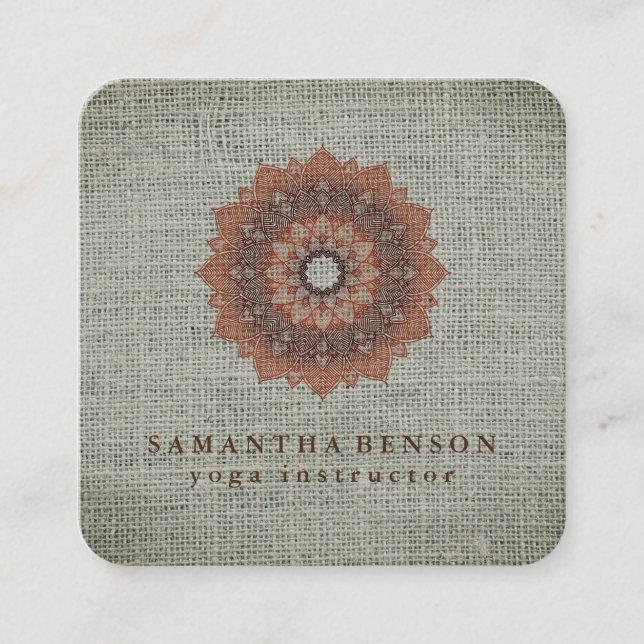 Elegant Lotus Flower Logo Yoga Square Business Card (Front)