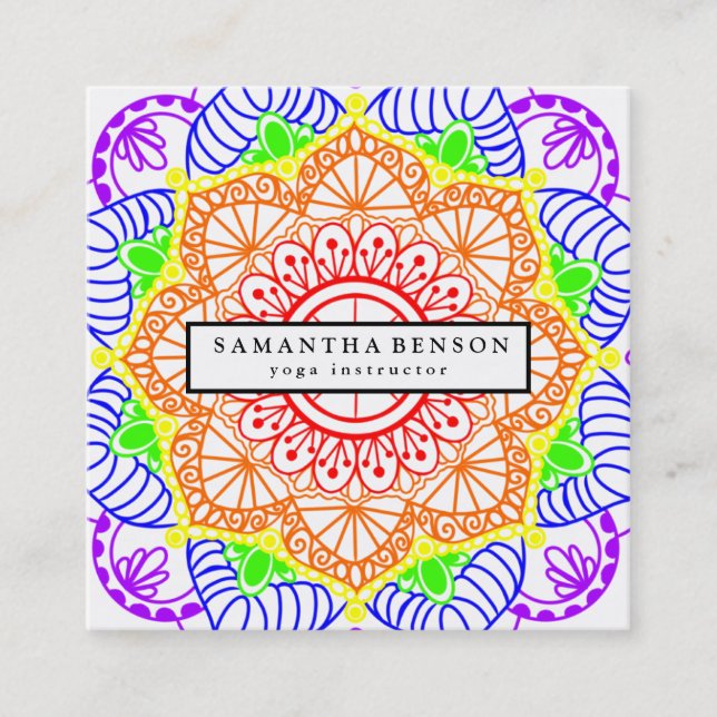 Elegant Lotus Flower Logo Yoga Square Business Card (Front)