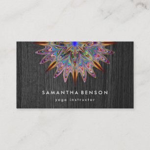 Elegant Lotus Flower Logo Yoga Wooden Background Business Card