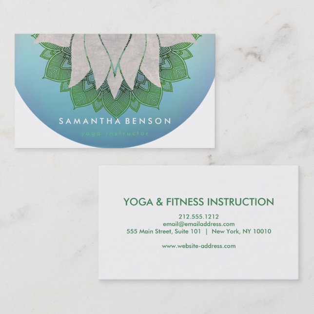 Elegant Lotus Flower Mandala Logo Yoga Business Card (Front/Back)