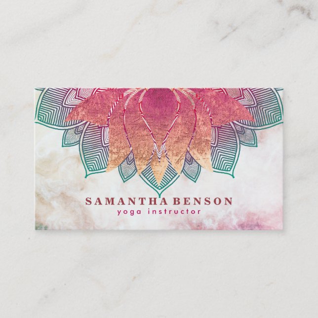Elegant Lotus Flower Mandala Logo Yoga Instructor Business Card (Front)