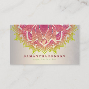 Elegant Lotus Flower Mandala Logo Yoga Instructor Business Card