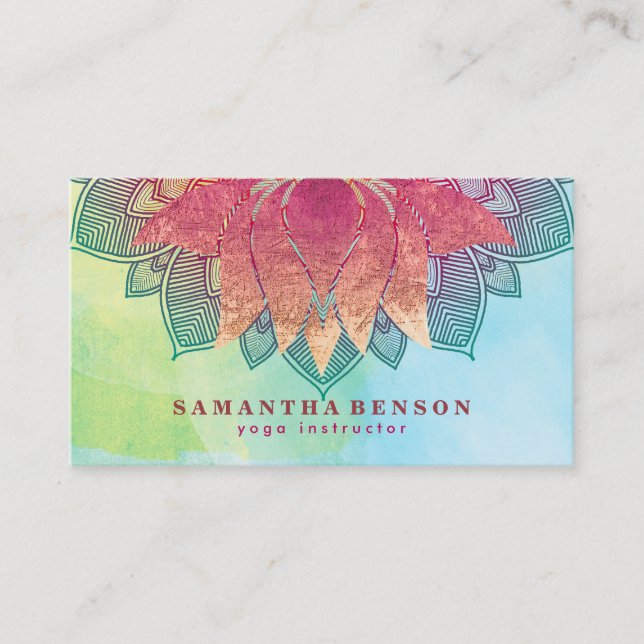 Elegant Lotus Flower Mandala Logo Yoga Instructor Business Card (Front)