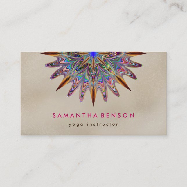 Elegant Lotus Flower Mandala Logo Yoga Instructor  Business Card (Front)