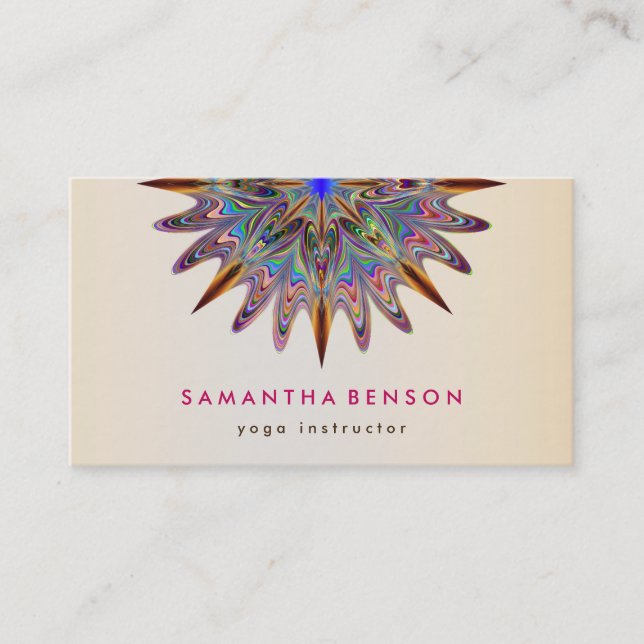 Elegant Lotus Flower Mandala Logo Yoga Instructor Business Card (Front)