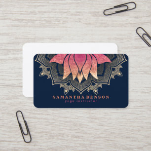 Elegant Lotus Flower Mandala Logo Yoga Instructor  Business Card