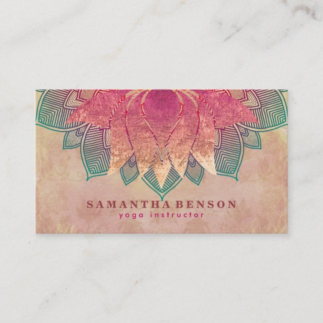 Elegant Lotus Flower Mandala Logo Yoga Instructor  Business Card (Front)