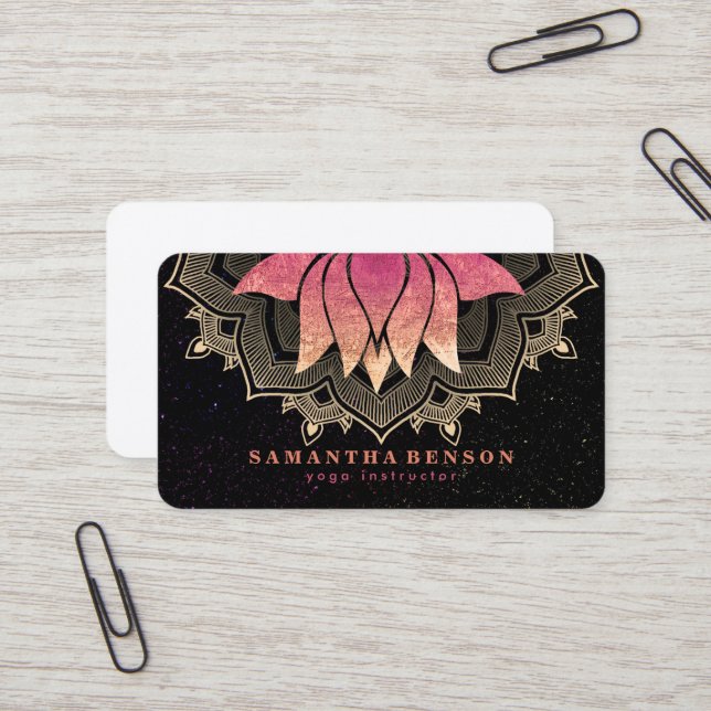Elegant Lotus Flower Mandala Logo Yoga Instructor  Business Card (Front/Back In Situ)