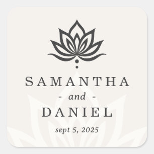 Elegant lotus flower monogram light neutral ivory square sticker