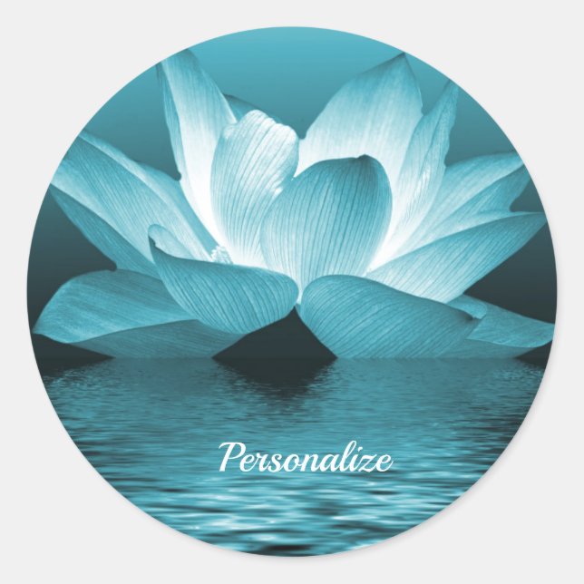 Elegant Lotus Flower Ocean Zen Yoga Personalised Classic Round Sticker (Front)