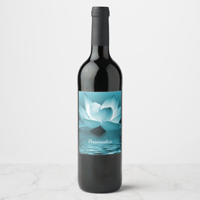 Elegant Lotus Flower Ocean Zen Yoga Personalised  Wine Label (Front)
