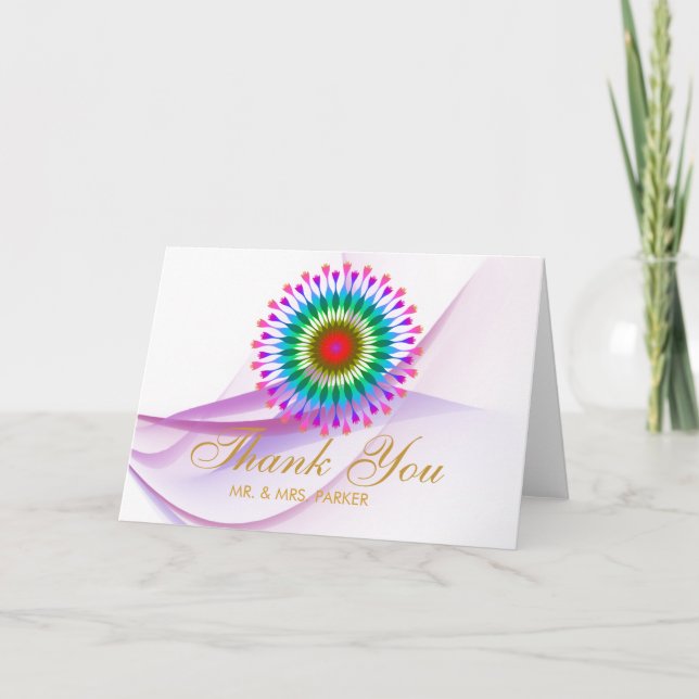 Elegant Lotus Flower Thank You Mandala Gold Pink Card (Front)