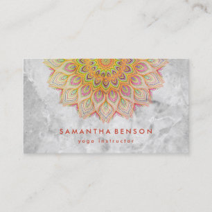 Elegant  Lotus Flower White Marble Yoga Instructor Business Card
