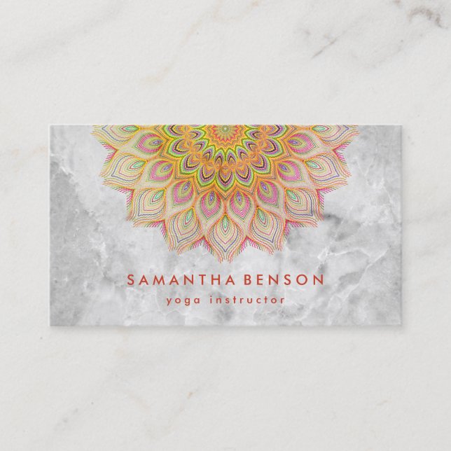 Elegant  Lotus Flower White Marble Yoga Instructor Business Card (Front)