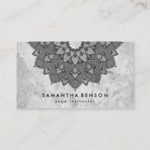 Elegant  Lotus Flower White Marble Yoga Instructor Business Card