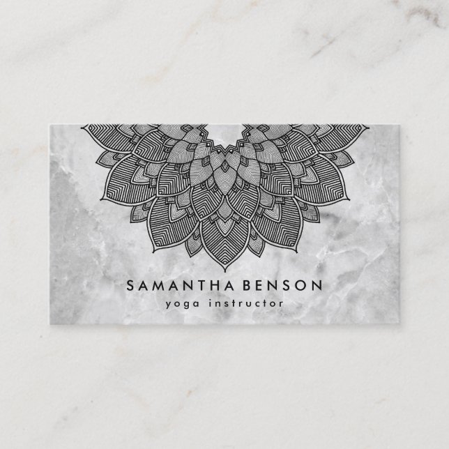 Elegant  Lotus Flower White Marble Yoga Instructor Business Card (Front)