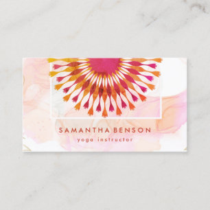 Elegant Lotus Flower White Marble Yoga Instructor Business Card