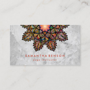 Elegant Lotus Flower White Marble Yoga Instructor Business Card