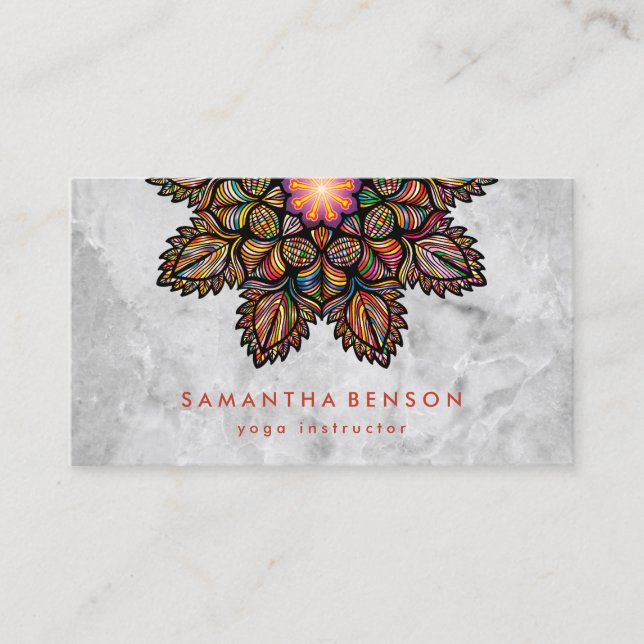 Elegant  Lotus Flower White Marble Yoga Instructor Business Card (Front)