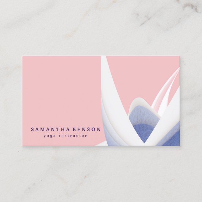 Elegant  Lotus Flower White Marble Yoga Instructor Business Card (Front)