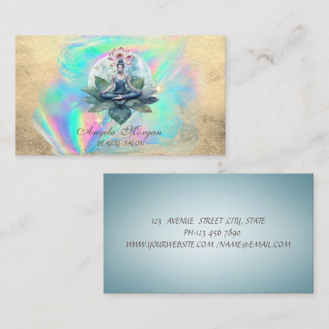 Elegant Lotus Flower Yoga Girl Holographic  Business Card (Front/Back)