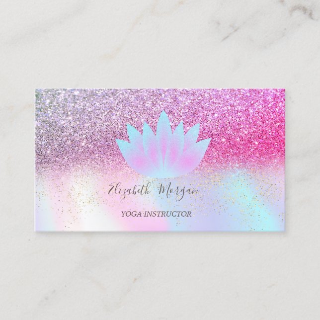 Elegant Lotus Glitter Confetti Holographic Business Card (Front)