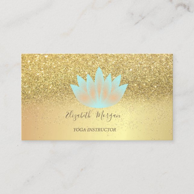Elegant Lotus Glitter Confetti Yoga Instructor Business Card (Front)