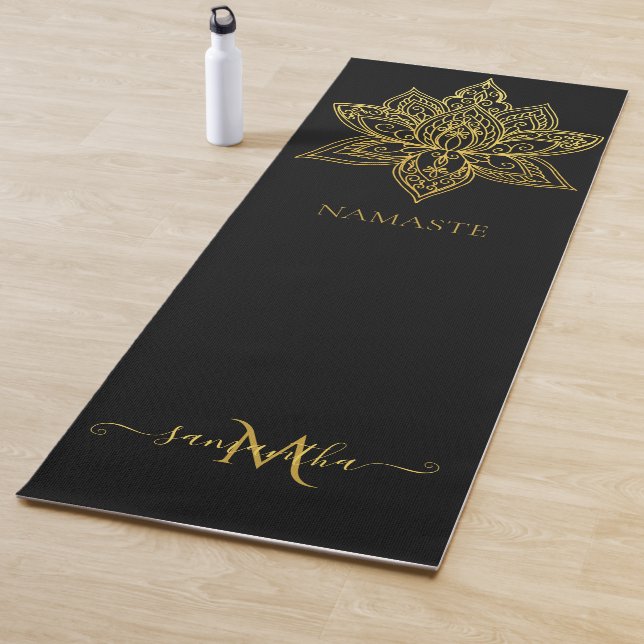 Elegant Lotus Gold Mandala Monogram Black Yoga Mat (In Situ)