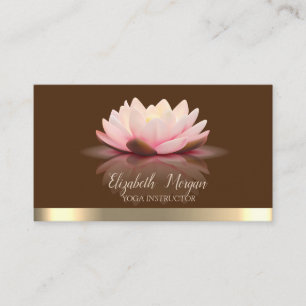Elegant Lotus Gold Stripe Brown Yoga Instructor Business Card