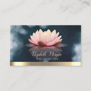 Elegant Lotus Gold Stripe Navy Blue Yoga Business Card
