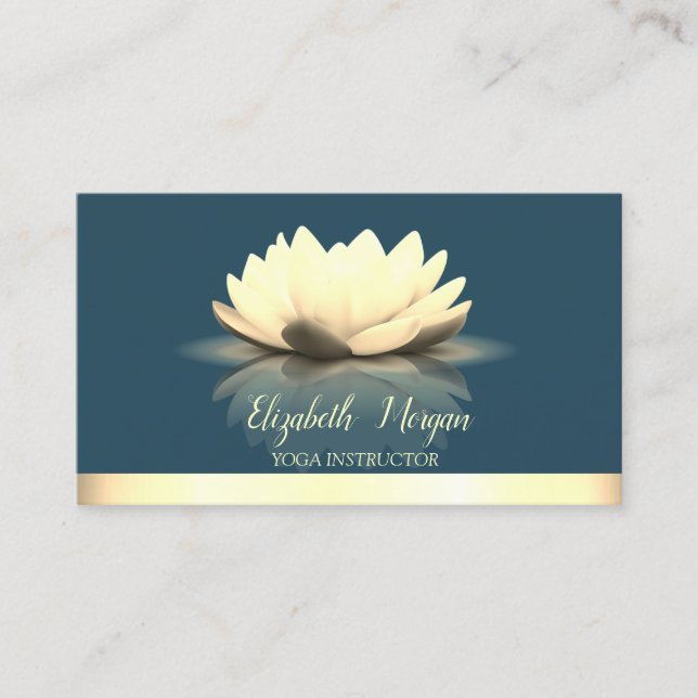 Elegant Lotus Gold Stripe Yoga  Business Card (Front)