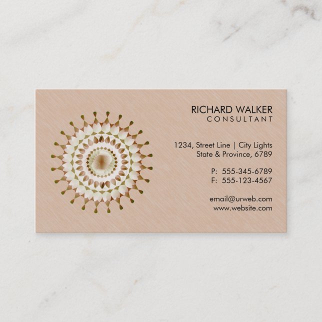 Elegant Lotus Logo Floral Wood Health Wellness Business Card (Front)