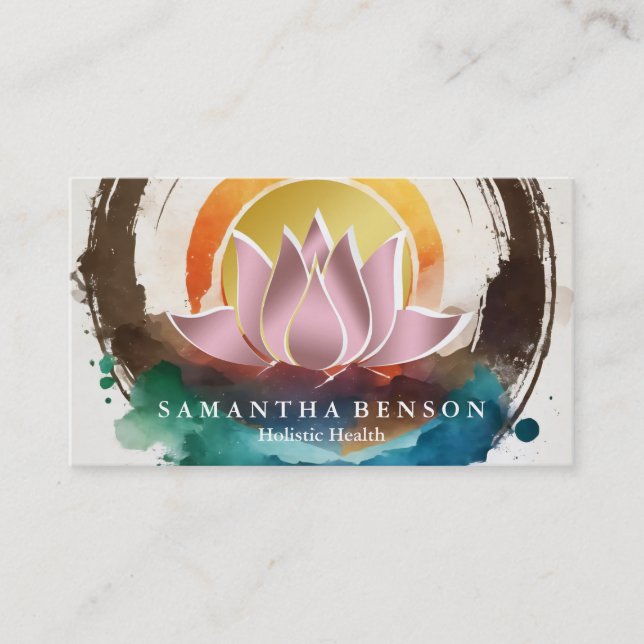 Elegant Lotus Mandala Yoga Holistic Health Business Card (Front)