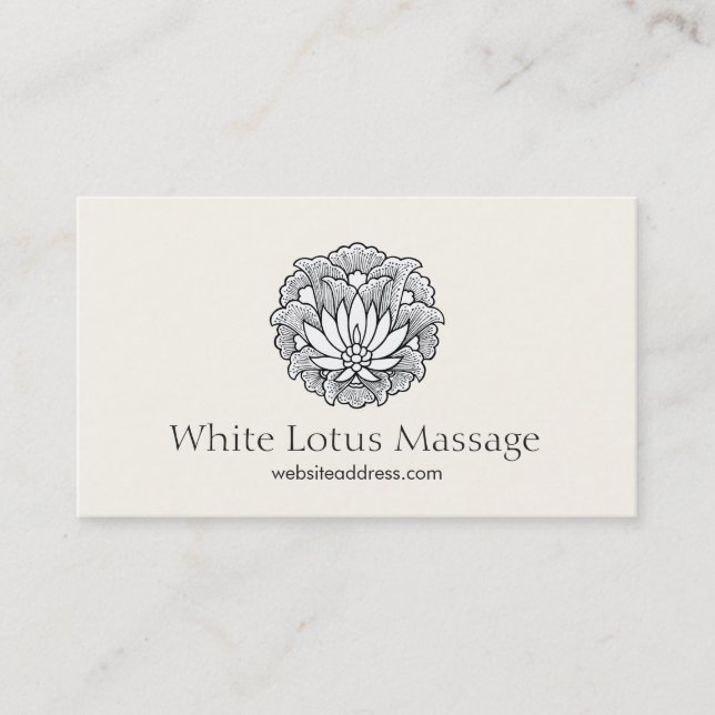 Elegant Lotus Massage Therapist Natural Health Business Card (Front)
