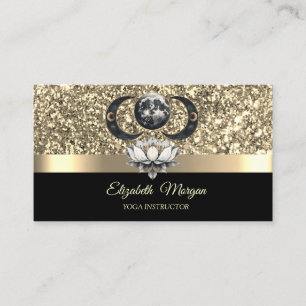Elegant Lotus Moon Celestial Glitter Gold Yoga  Business Card