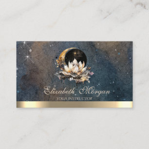 Elegant Lotus Moon Sun Gold Dark Yoga Instructor Business Card