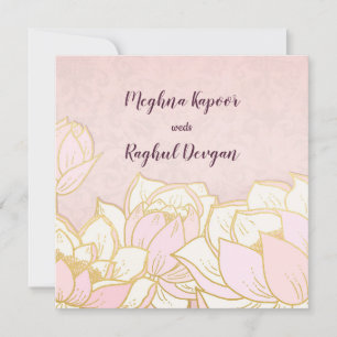 Elegant Lotus Pink Indian Damask Wedding Invitation