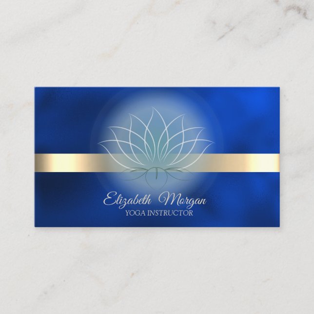 Elegant Lotus Royal Blue Yoga Instructor   Business Card (Front)