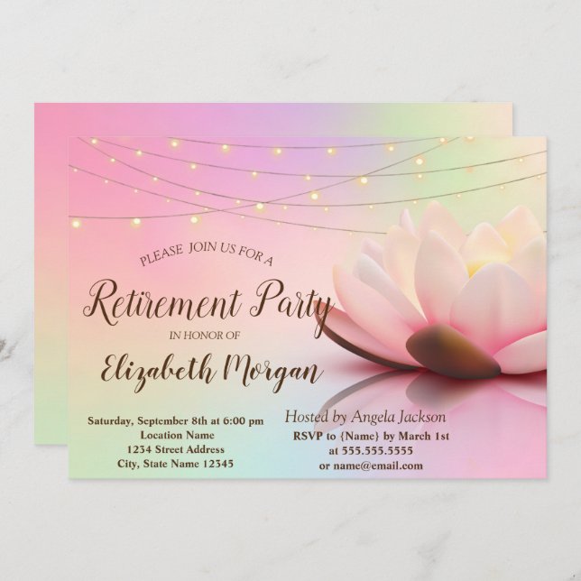 Elegant Lotus String Lights  Retirement Party Invitation (Front/Back)