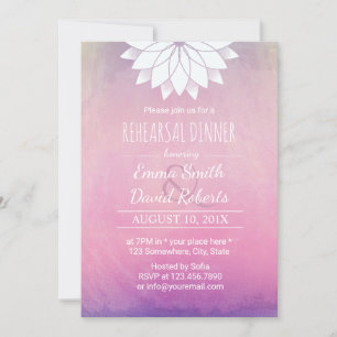 Elegant Lotus Watercolor Wedding Rehearsal Dinner Invitation