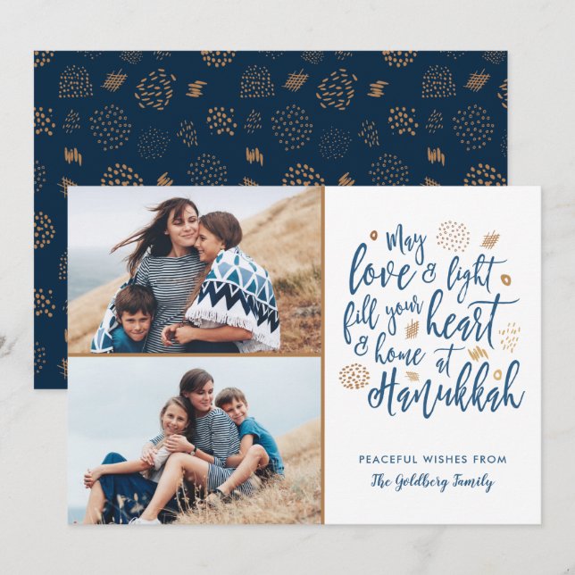 Elegant Love and Light Hanukkah 2 Photo Holiday Card (Front/Back)