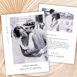 Elegant Love and Thanks 2 Photo Wedding Thank You Card