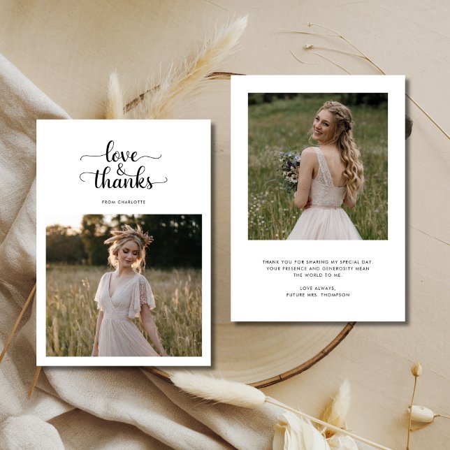 Elegant Love and Thanks Bridal Shower Photo Thank You Card (Creator Uploaded)