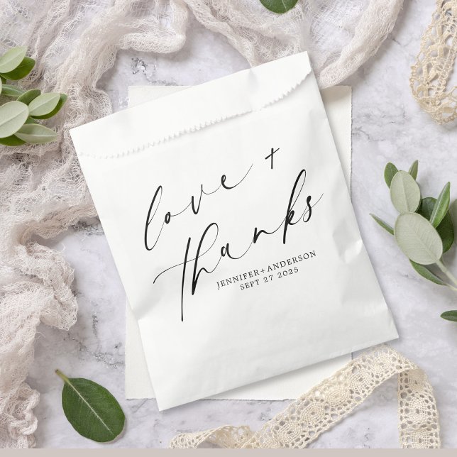 Elegant Love and Thanks Handwritten Script Wedding Favour Bags (Creator Uploaded)