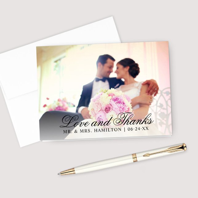 Elegant Love and Thanks Heart Script Wedding Thank You Card (Creator Uploaded)