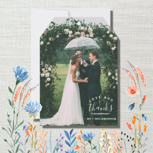 Elegant Love and Thanks Modern Photo Wedding  Thank You Card